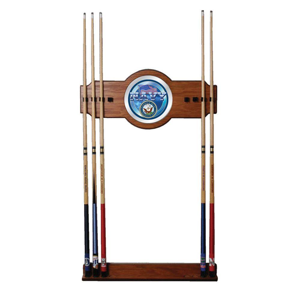 U.S. Navy 30 in. Wooden Billiard Cue Rack with Mirror