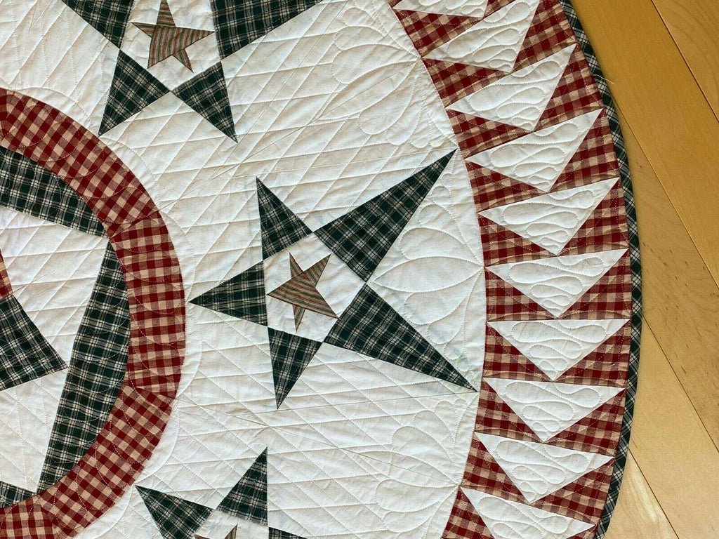 Star Christmas Tree Skirt Homespun Cotton Fabric  Quilted Quilt 58 1/2"