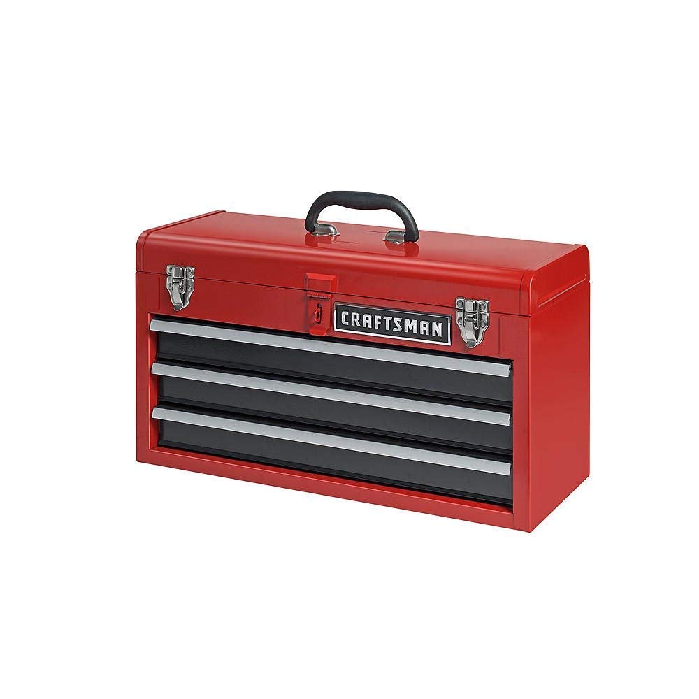 3-Drawer Metal Portable Chest Toolbox Red