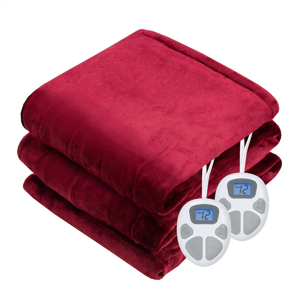 84" x 90" Flannel Heated Blanket Electric Throw w/ Dual Controllers