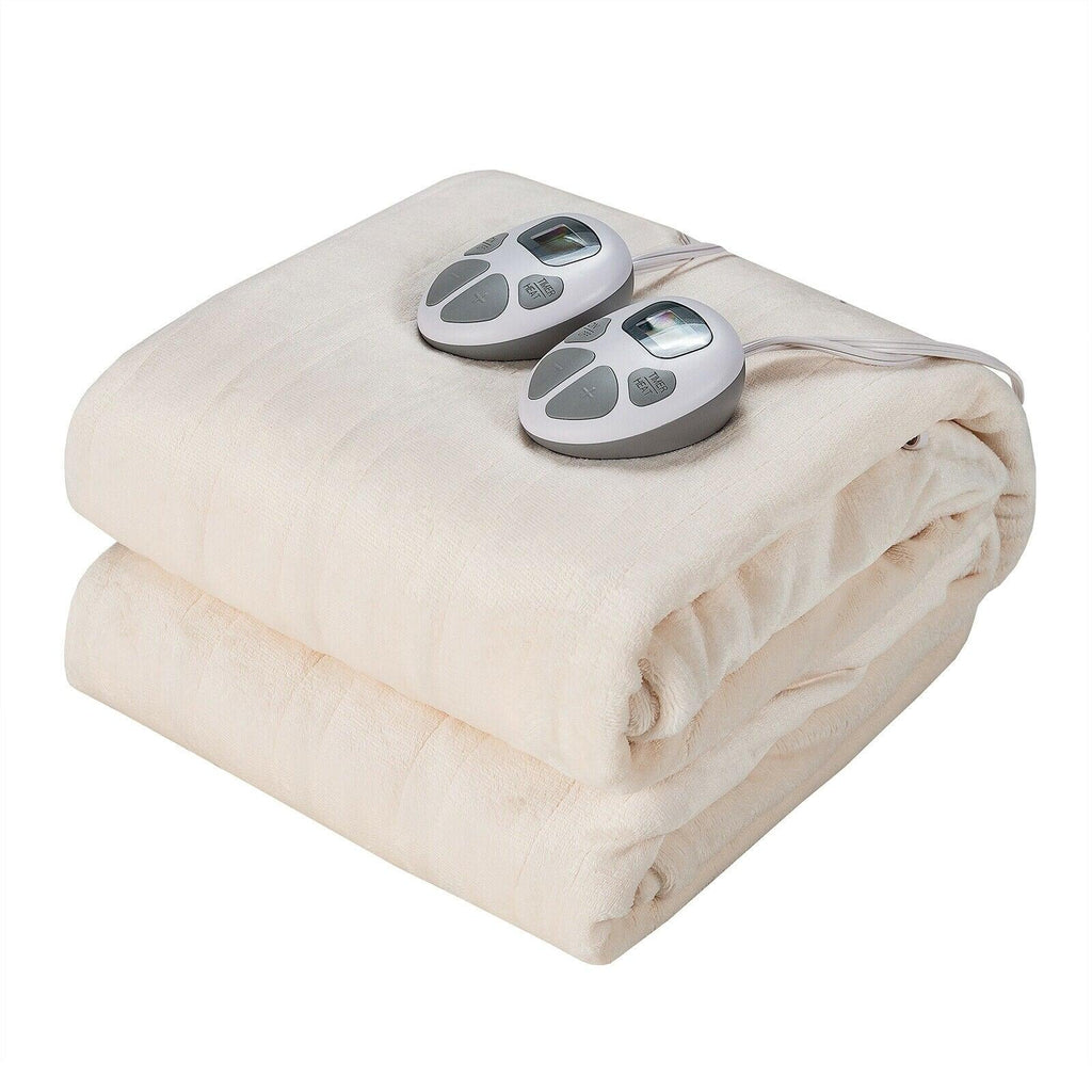 84" x 90" Flannel Heated Blanket Electric Throw w/ Dual Controllers