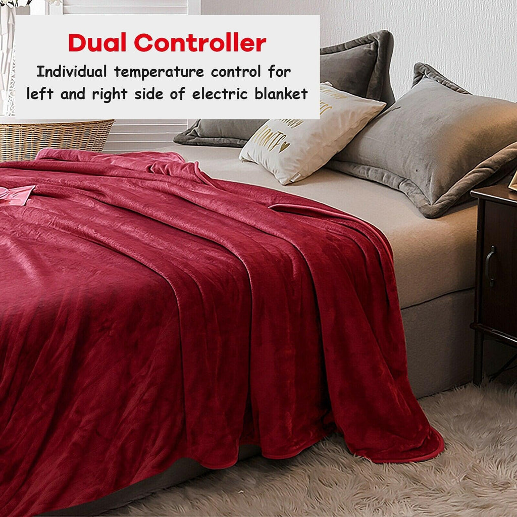 84" x 90" Flannel Heated Blanket Electric Throw w/ Dual Controllers