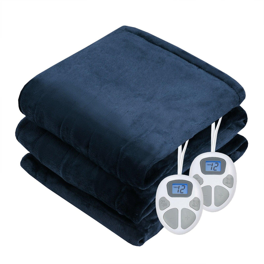 84" x 90" Flannel Heated Blanket Electric Throw w/ Dual Controllers