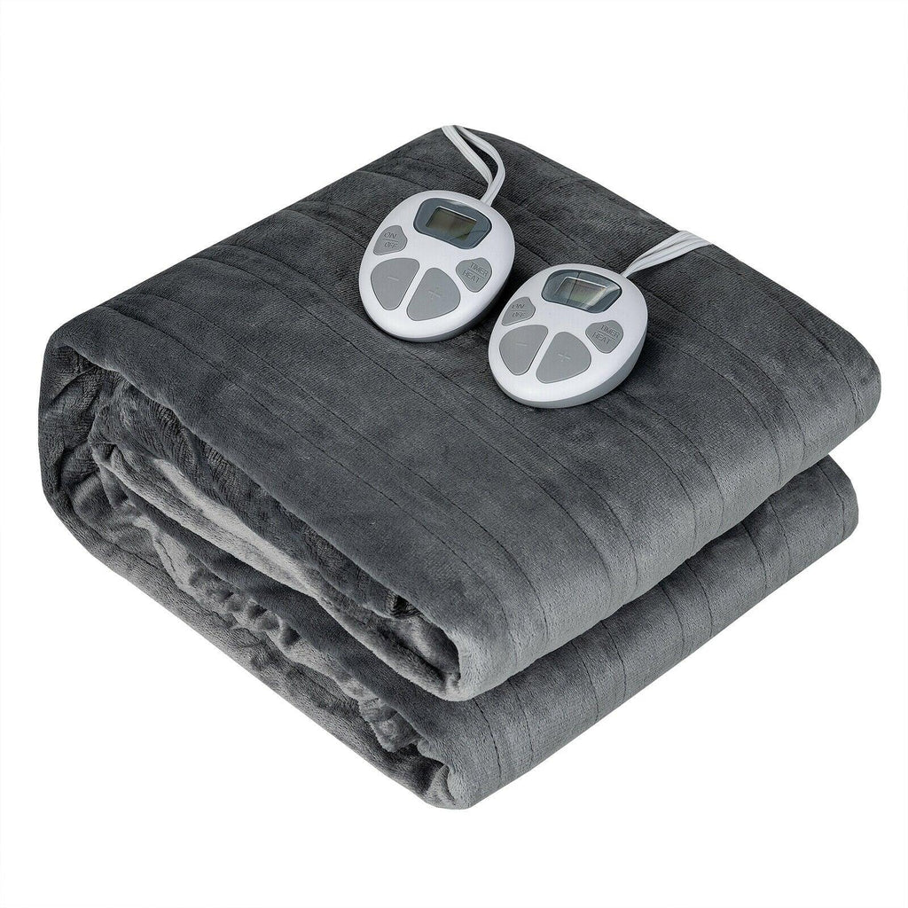 84" x 90" Flannel Heated Blanket Electric Throw w/ Dual Controllers