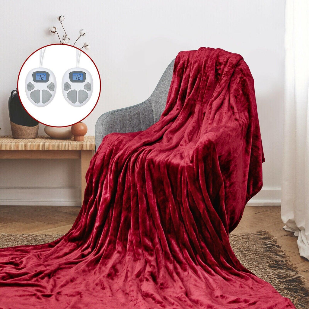 84" x 90" Flannel Heated Blanket Electric Throw w/ Dual Controllers