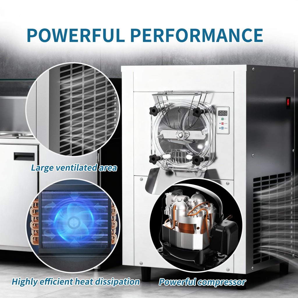Commercial Hard Ice Cream Maker Machine 1600W 110V 4.7 to 5.7 Gallons Per Hour Gelato Ice Cream Machine with Auto Clean LED Panel Perfect for Snack Bar Restaurants