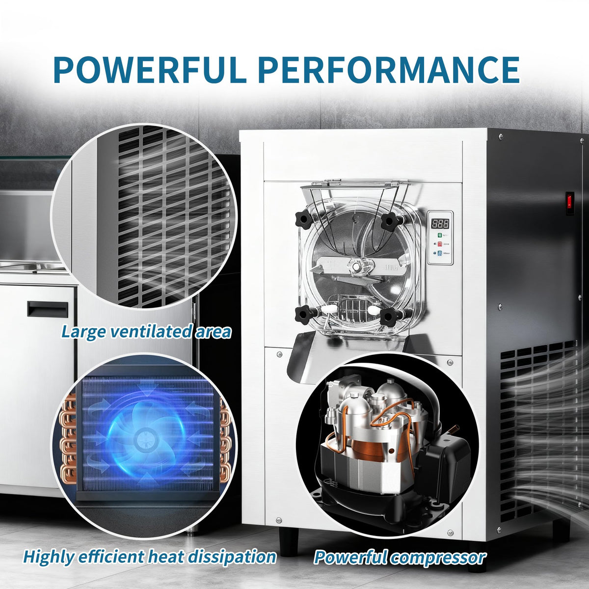 Commercial Hard Ice Cream Maker Machine 1600W 110V 4.7 to 5.7 Gallons Per Hour Gelato Ice Cream Machine with Auto Clean LED Panel Perfect for Snack Bar Restaurants