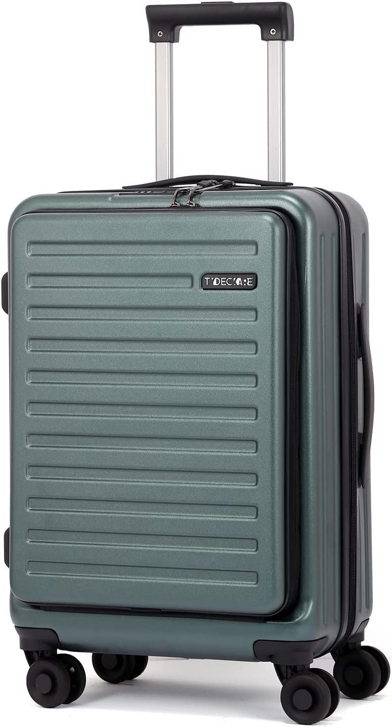 20 Inch 45L, Carrry On Luggage with Front Zipper Pocket, ABS+PC Lightweight Hardshell Suitcase with Spinner Silent Wheels &amp; TSA Lock, Convenient for Business Trips, Dark Green