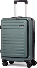 20 Inch 45L, Carrry On Luggage with Front Zipper Pocket, ABS+PC Lightweight Hardshell Suitcase with Spinner Silent Wheels &amp; TSA Lock, Convenient for Business Trips, Dark Green