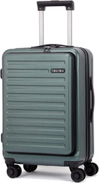 20 Inch 45L, Carrry On Luggage with Front Zipper Pocket, ABS+PC Lightweight Hardshell Suitcase with Spinner Silent Wheels &amp; TSA Lock, Convenient for Business Trips, Dark Green