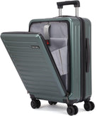 20 Inch 45L, Carrry On Luggage with Front Zipper Pocket, ABS+PC Lightweight Hardshell Suitcase with Spinner Silent Wheels &amp; TSA Lock, Convenient for Business Trips, Dark Green