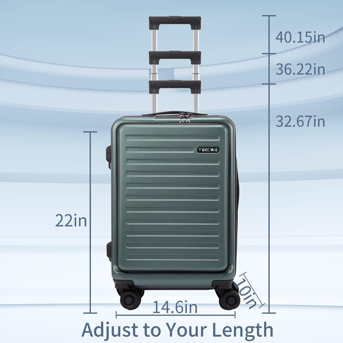 20 Inch 45L, Carrry On Luggage with Front Zipper Pocket, ABS+PC Lightweight Hardshell Suitcase with Spinner Silent Wheels &amp; TSA Lock, Convenient for Business Trips, Dark Green