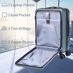 20 Inch Carrry On Luggage with Front Zipper Pocket, 45L, Lightweight ABS+PC Hardshell Suitcase with TSA Lock &amp; Spinner Silent Wheels, Convenient for Business Trips, Dark Green