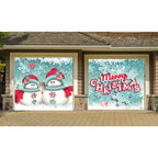 7' x 8' Blue and White Snowman Outdoor Split Car Garage Door Banner