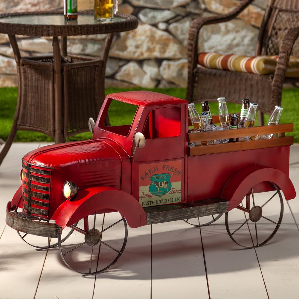 Solar Lighted 2 Qt. Red Antique Truck Ice Chest