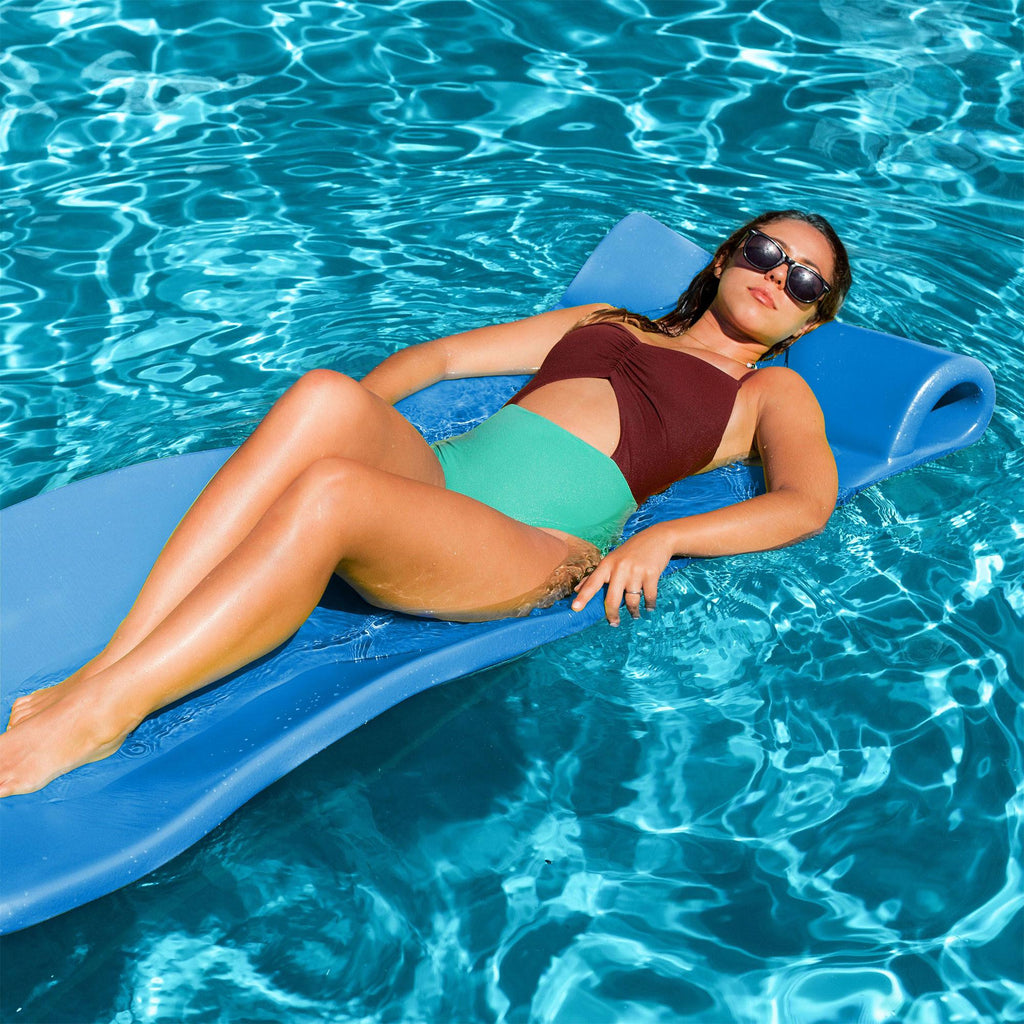 TRC Recreation Splash 70 Inch Foam Raft Lounger Swimming Pool Float Mat with Roll Pillow for Poolside, Lake, and Beach, Tropical