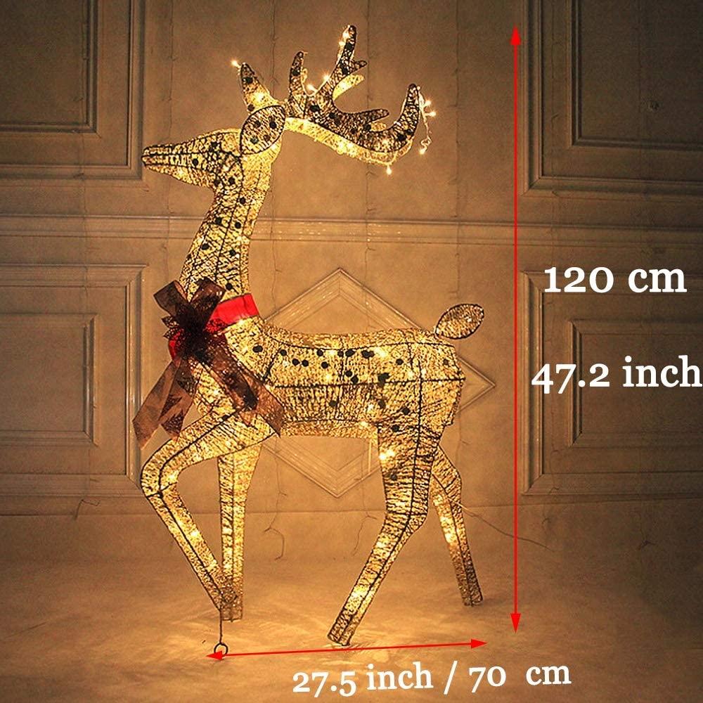 TSSM Christmas Reindeer Light Up LED Glitter Elk for Indoor Outdoor Garden Use High 120CM Xmas Decoration
