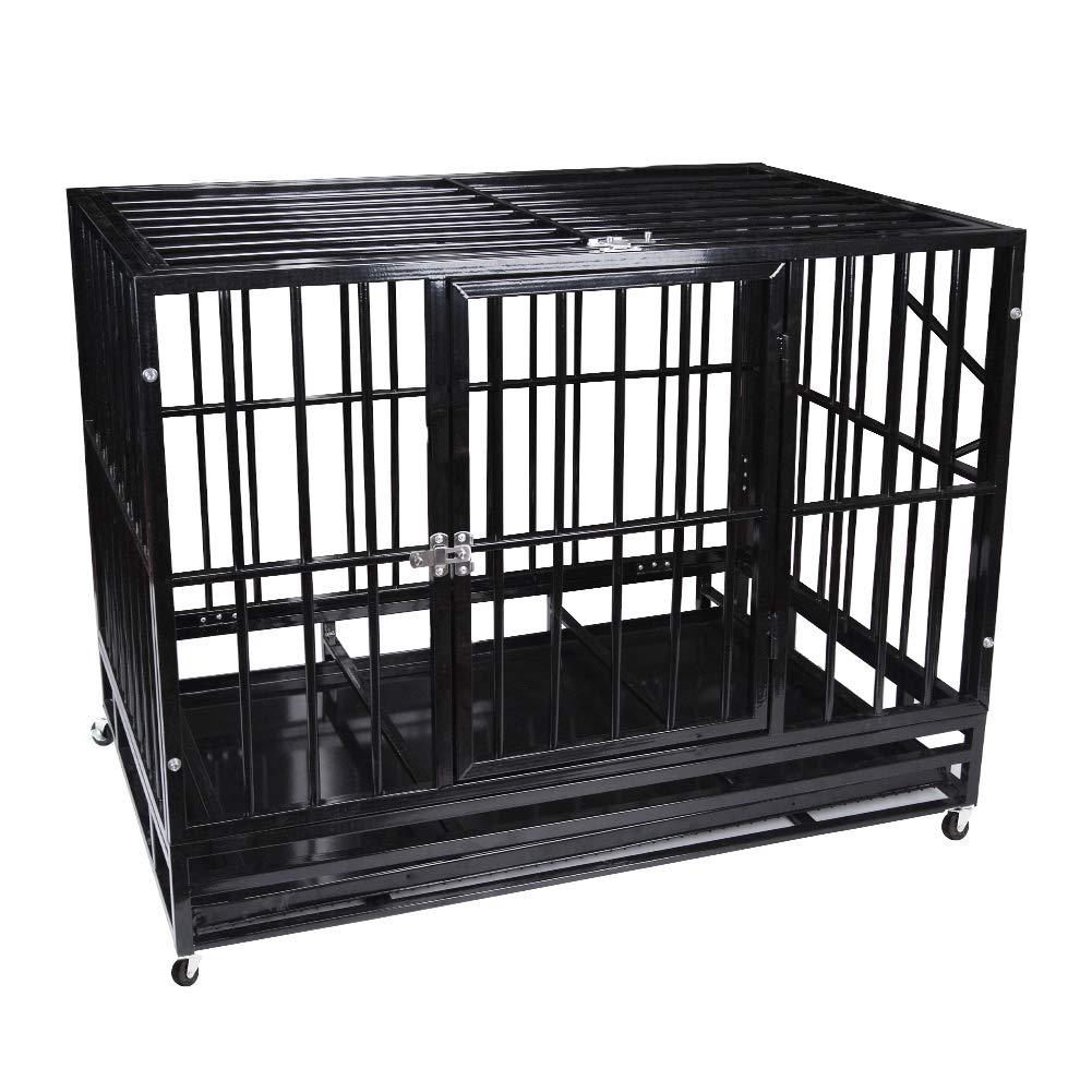 Three Size Heavy Duty Pet Dog CaStrong Metal Crate Kennel Playpen w/Wheels&amp;Tray