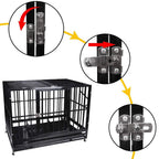 Three Size Heavy Duty Pet Dog CaStrong Metal Crate Kennel Playpen w/Wheels&amp;Tray