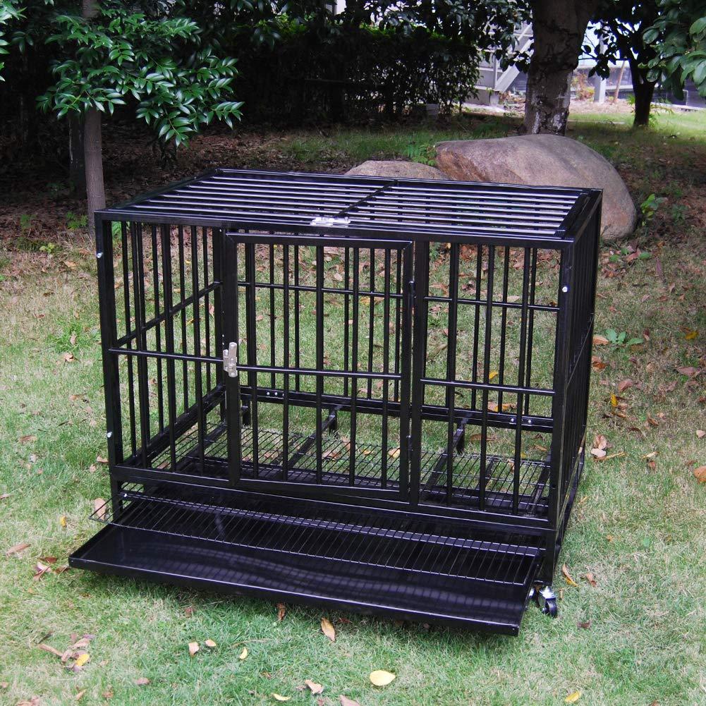 Three Size Heavy Duty Pet Dog CaStrong Metal Crate Kennel Playpen w/Wheels&amp;Tray