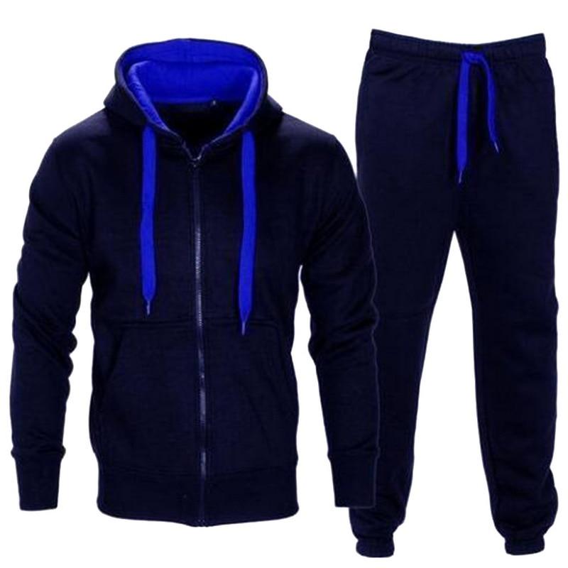 Tracksuit Men 2021 Autumn Sportwear Fashion Mens Hip Hop Set 2PC Zipper Hooded Sweatshirt Jacket+Pant Suit