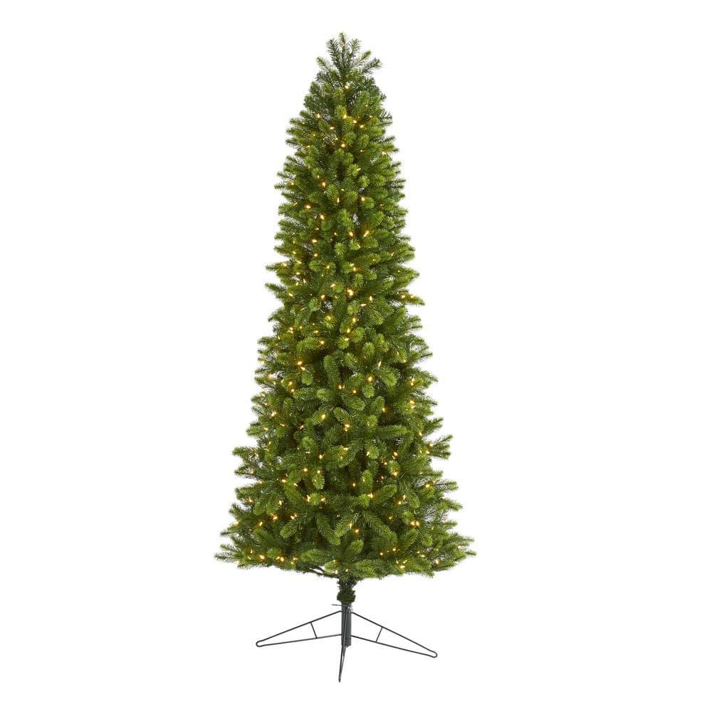 8 ft. Pre-lit Slim Virginia Spruce Artificial Christmas Tree with 600 Warm White Multifunction LED Lights