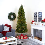8 ft. Pre-lit Slim Virginia Spruce Artificial Christmas Tree with 600 Warm White Multifunction LED Lights