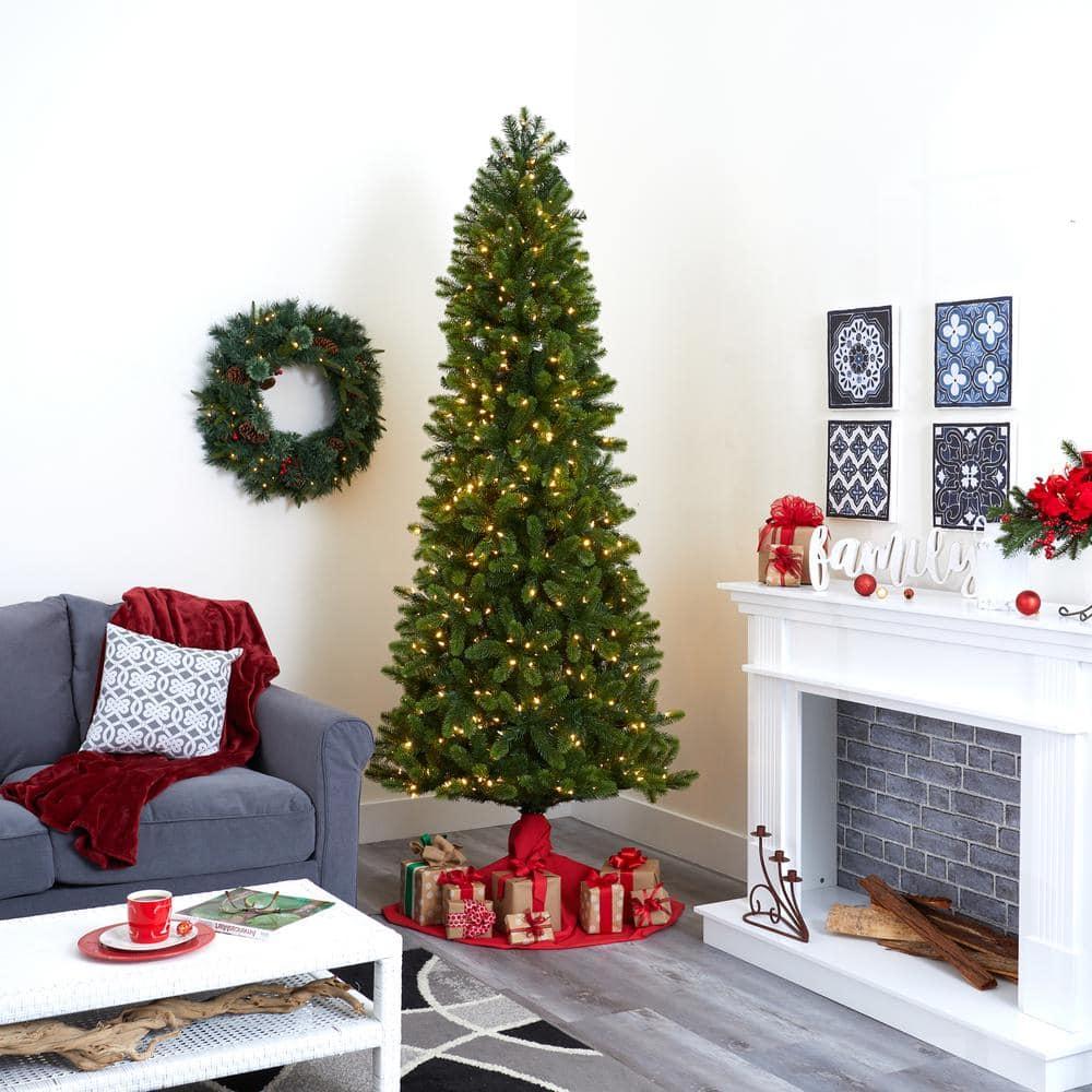 8 ft. Pre-lit Slim Virginia Spruce Artificial Christmas Tree with 600 Warm White Multifunction LED Lights