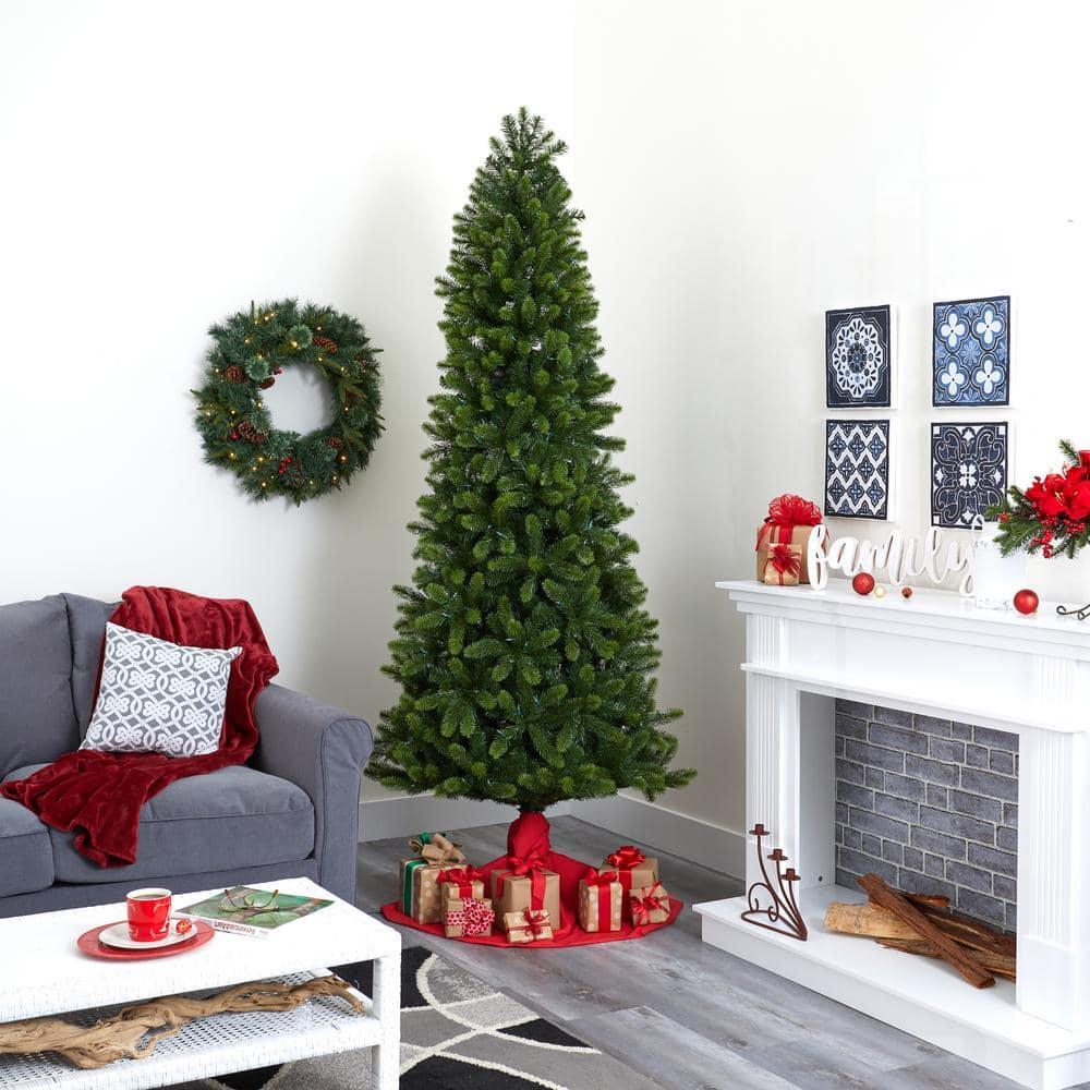 8 ft. Pre-lit Slim Virginia Spruce Artificial Christmas Tree with 600 Warm White Multifunction LED Lights
