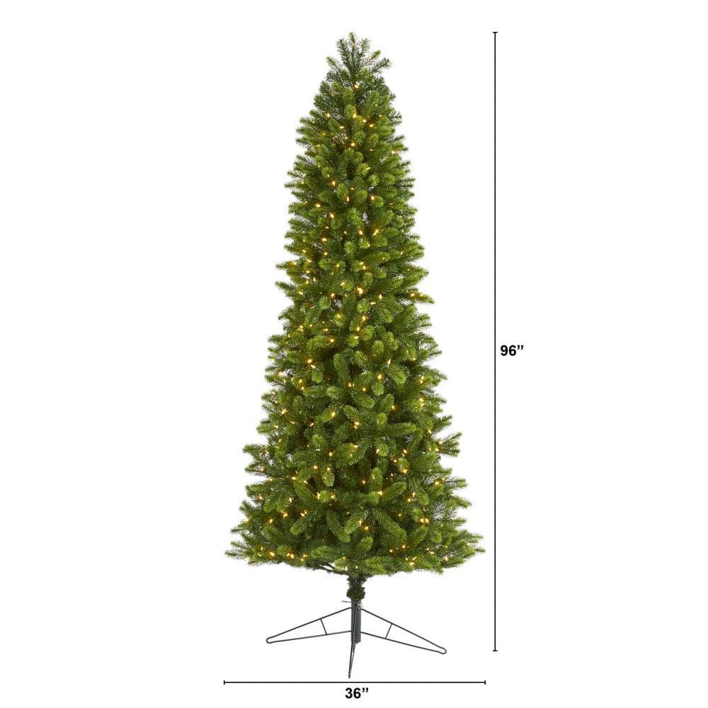 8 ft. Pre-lit Slim Virginia Spruce Artificial Christmas Tree with 600 Warm White Multifunction LED Lights