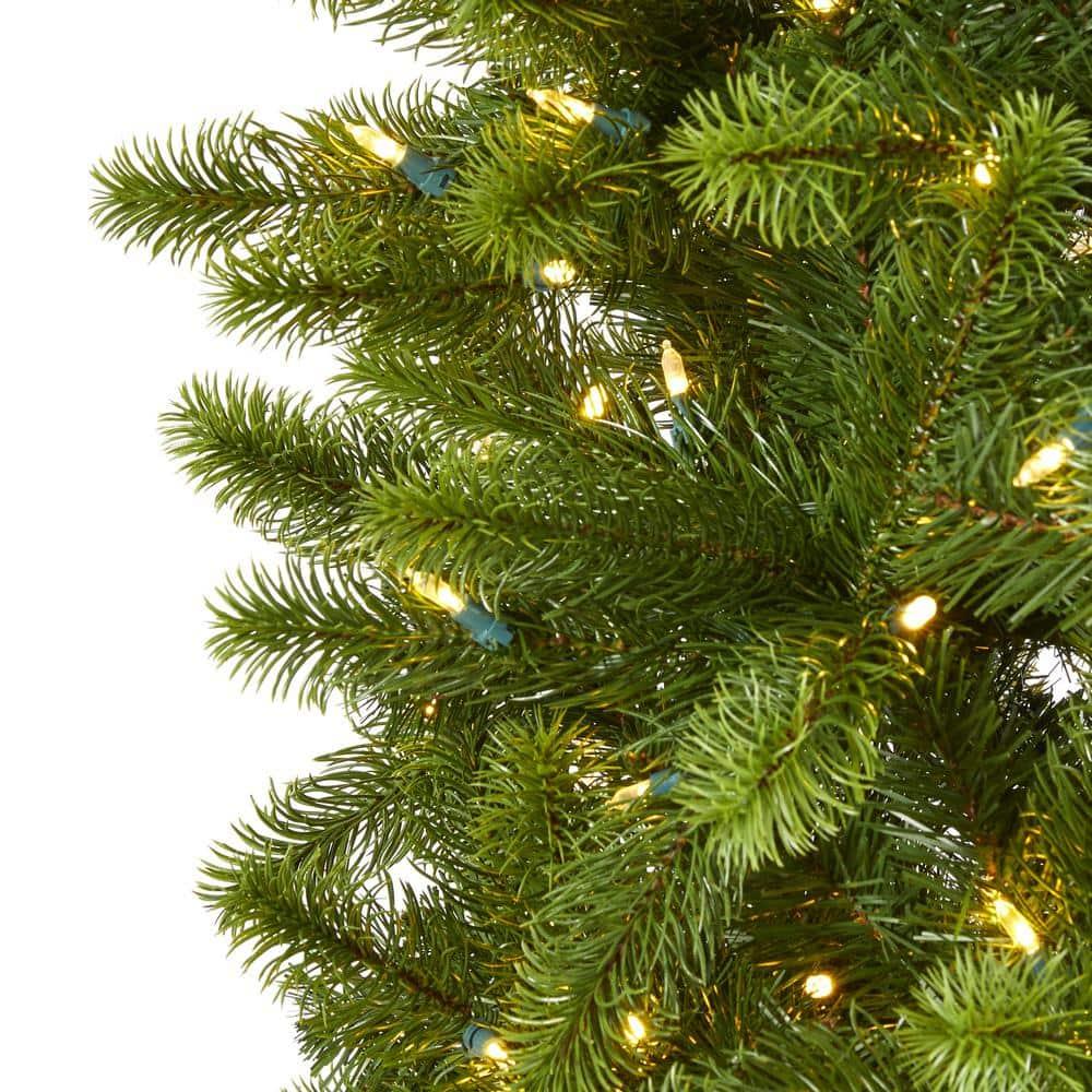 8 ft. Pre-lit Slim Virginia Spruce Artificial Christmas Tree with 600 Warm White Multifunction LED Lights