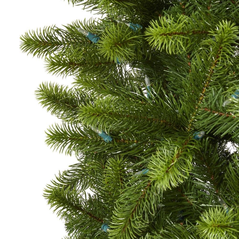 8 ft. Pre-lit Slim Virginia Spruce Artificial Christmas Tree with 600 Warm White Multifunction LED Lights
