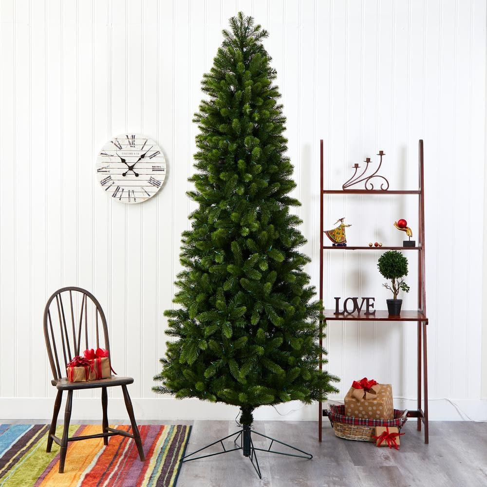 8 ft. Pre-lit Slim Virginia Spruce Artificial Christmas Tree with 600 Warm White Multifunction LED Lights