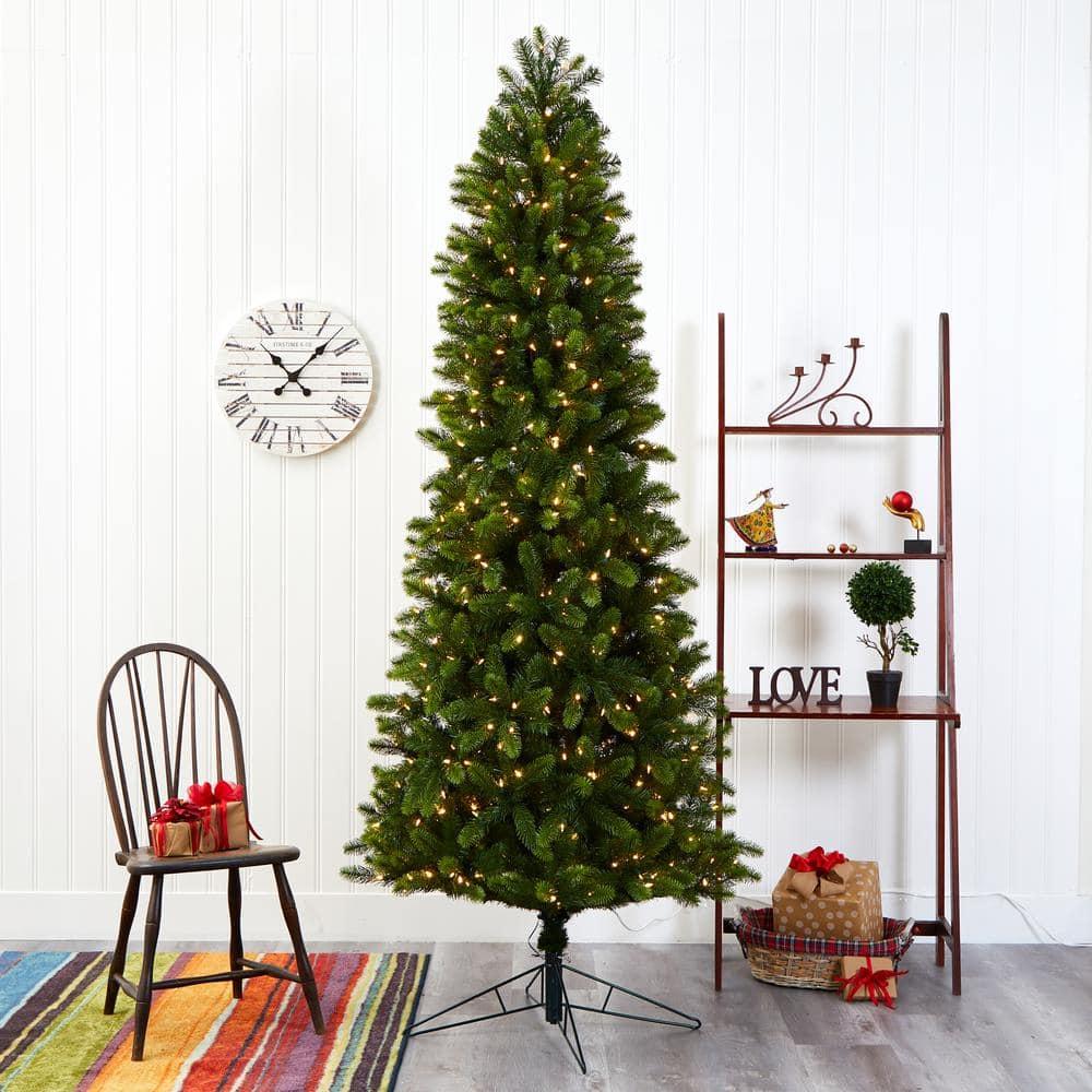 8 ft. Pre-lit Slim Virginia Spruce Artificial Christmas Tree with 600 Warm White Multifunction LED Lights