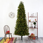 8 ft. Pre-lit Slim Virginia Spruce Artificial Christmas Tree with 600 Warm White Multifunction LED Lights