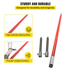 mophorn hay spear 49" bale spear 3000 lbs capacity, bale spike quick attach square hay bale spears 1 3/4" wide, red coated bale forks, bale hay spike with hex nut &amp; sleeve with 2 stabilizer spears