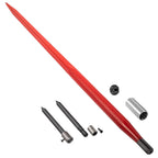 mophorn hay spear 49" bale spear 3000 lbs capacity, bale spike quick attach square hay bale spears 1 3/4" wide, red coated bale forks, bale hay spike with hex nut &amp; sleeve with 2 stabilizer spears