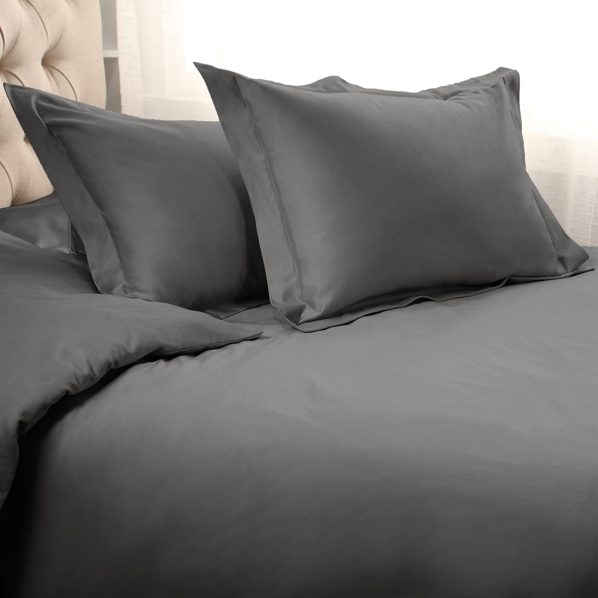 1200-Thread Count Egyptian Cotton Solid Duvet Cover &amp; Pillow Shams, 3-Piece Duvet Cover Set by Blue Nile Mills – Full/Queen, Charcoal