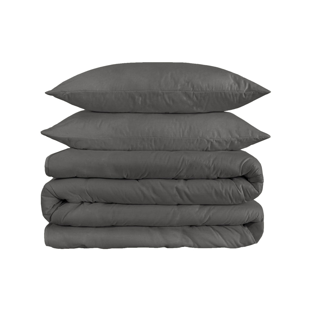 1200-Thread Count Egyptian Cotton Solid Duvet Cover &amp; Pillow Shams, 3-Piece Duvet Cover Set by Blue Nile Mills – Full/Queen, Charcoal