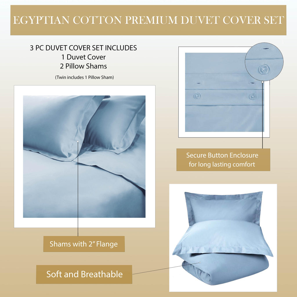 1200-Thread Count Egyptian Cotton Solid Duvet Cover &amp; Pillow Shams, 3-Piece Duvet Cover Set by Blue Nile Mills – Full/Queen, Charcoal