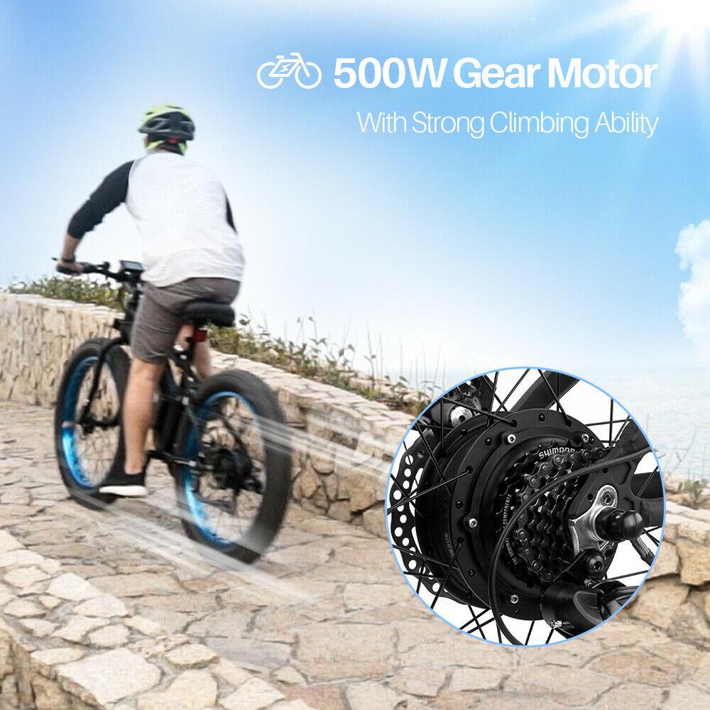 26" 36V 500W Fat Tire Electric Bicycle Mountain Beach e-Bike Removable Battery 7 Speed