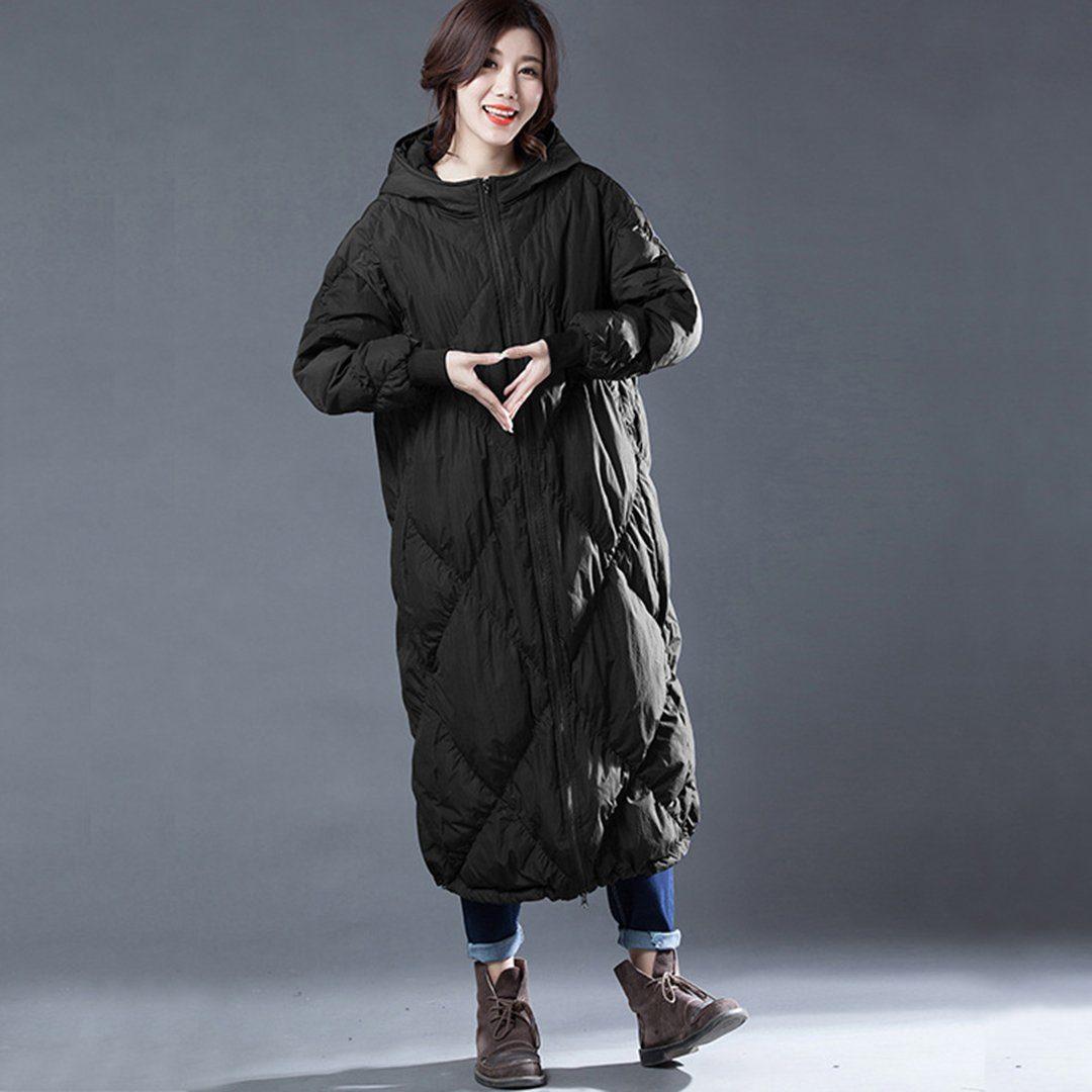 babakud rhombus sewing solid hooded winter down coat