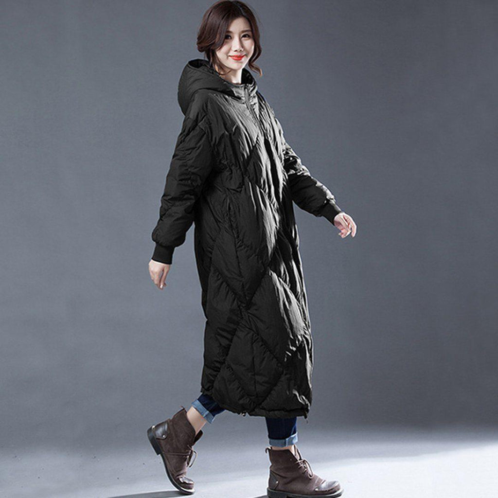 babakud rhombus sewing solid hooded winter down coat