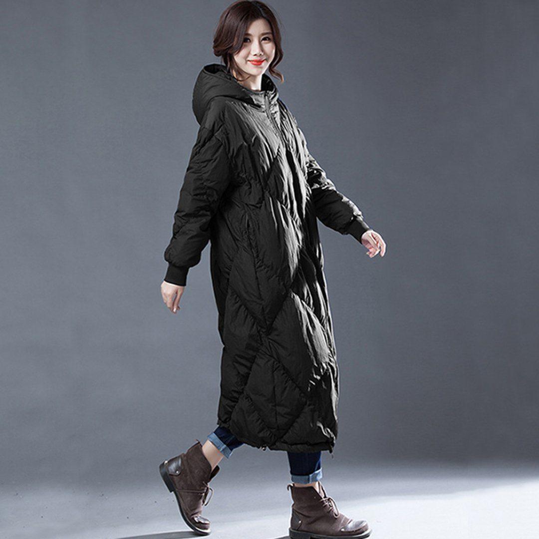 babakud rhombus sewing solid hooded winter down coat