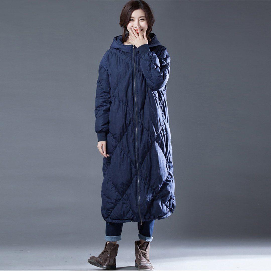 babakud rhombus sewing solid hooded winter down coat