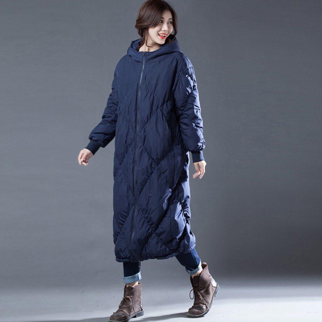 babakud rhombus sewing solid hooded winter down coat