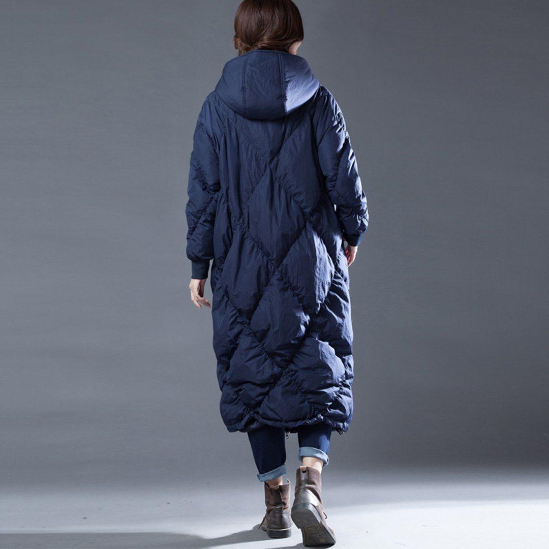 babakud rhombus sewing solid hooded winter down coat