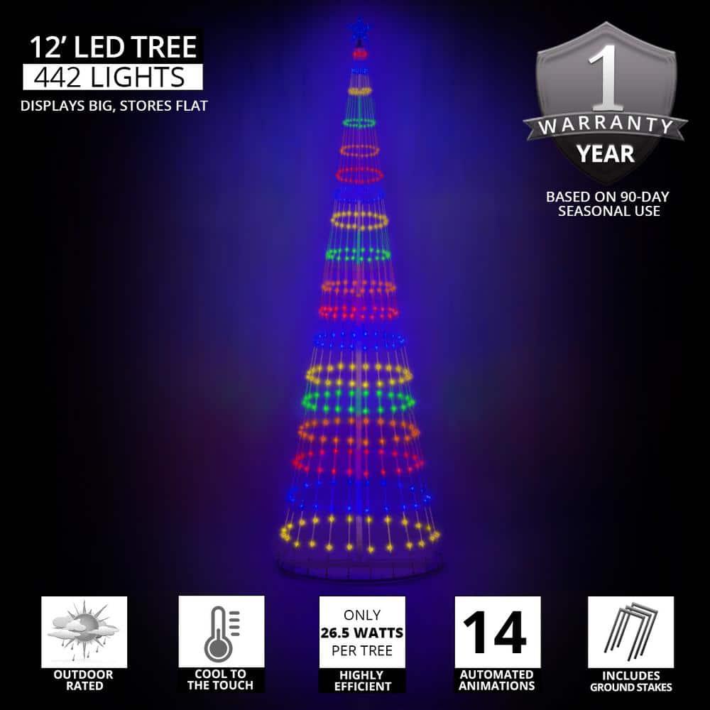 144 in. Christmas Multi-Color LED Animated Lightshow Cone Tree with 442 Lights and Star Topper