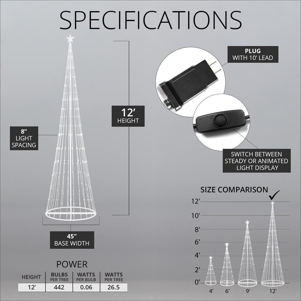 144 in. Christmas Multi-Color LED Animated Lightshow Cone Tree with 442 Lights and Star Topper