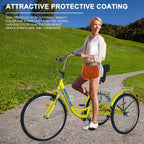 Docred Adult Tricycle 7 Speed Three Wheel Bike 24 inch Seat Adjustable Trike with Bell Brake System and Basket Cruiser Bicycles LarSize for Shopping Exercise (yellow ,24inch /7-speed)